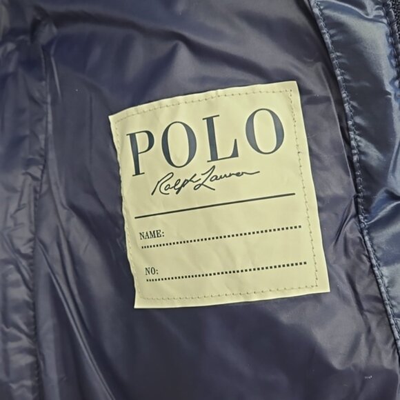 Polo Ralph Lauren Navy Puffer Water Resistant Down Long Coat Zip Snap Closure 4T - Picture 8 of 9